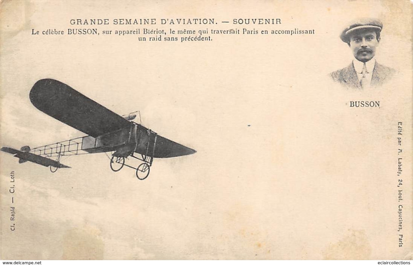 Thème : Aviation . Louis Blériot.   Busson Sur Monoplan     (Voir Scan) - Flieger