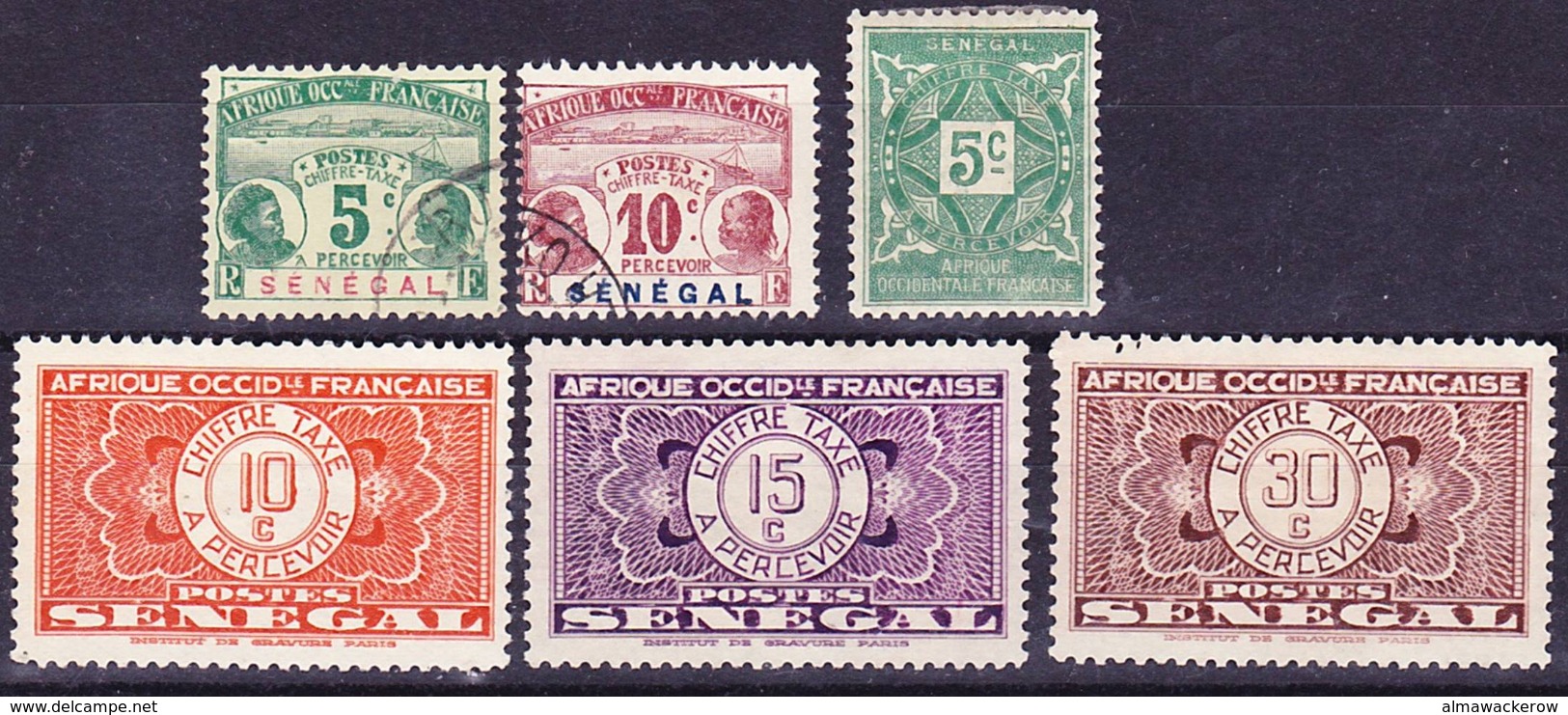 Sénégal 1906-1935 Petit Lot De Timbres Taxe Incluant Yv 4-5 Oblitérés O, 12 Neuf *, 23, 24, 26 Nsg (*) - Postage Due