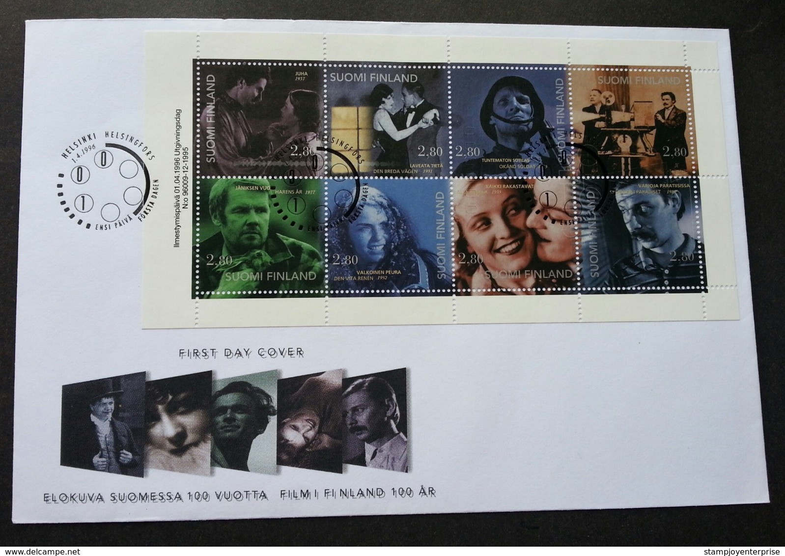 Finland 100 Years Of Cinema Movies 1996 Actor Artists Dance Love Rabbit Soldier (FDC) - Cartas & Documentos