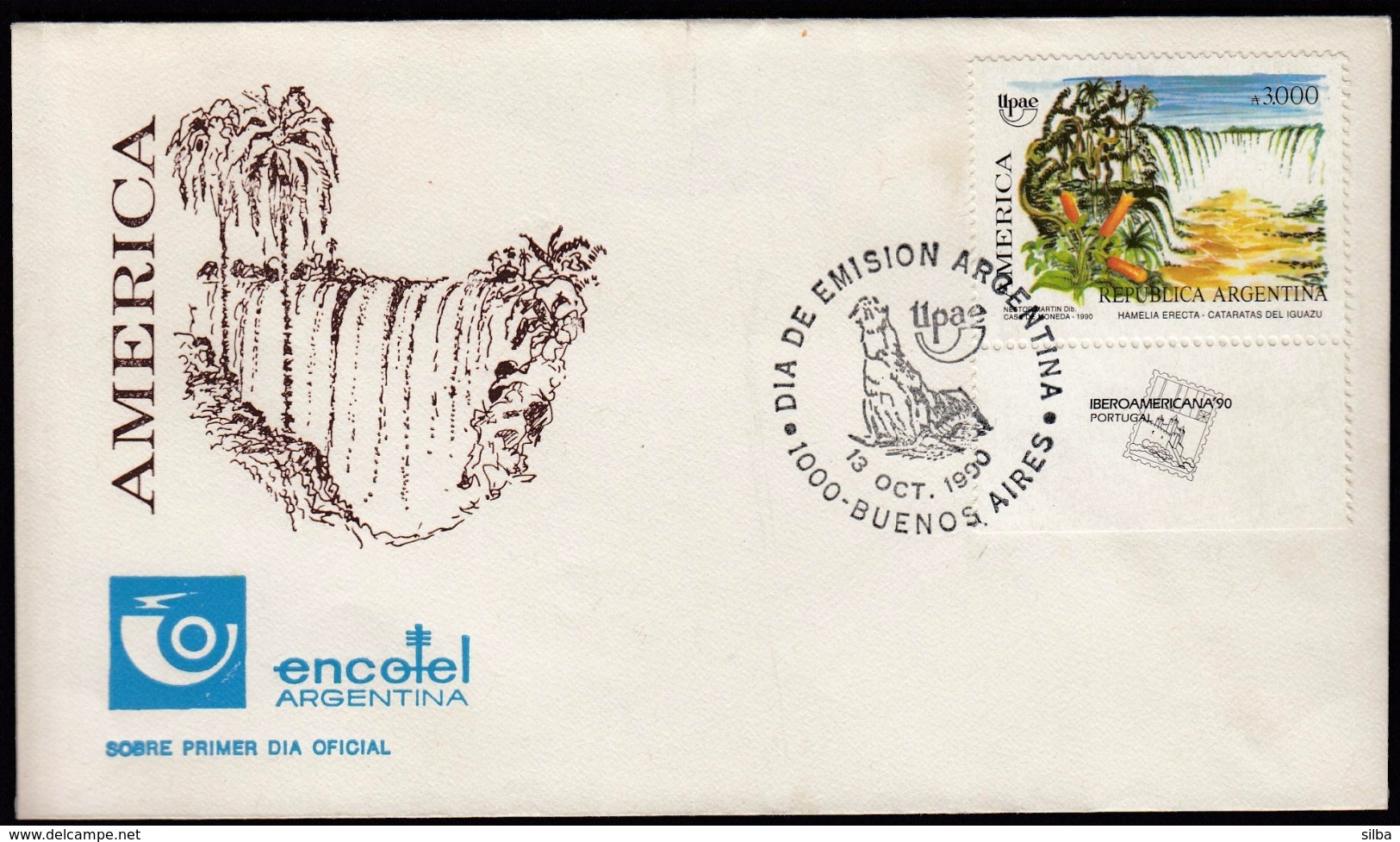 Argentina 1990 / Americas Flora & Fauna, Hamelia Erecta / Waterfall / IBEROAMERICANA '90 Portugal / Upae - Briefe U. Dokumente