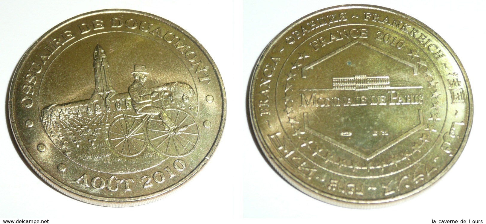 Médaille Monnaie De Paris, Ossuaire De Douaumont, France Aout 2010, WW1, Vélocipède, Vélo Ancien - 2010