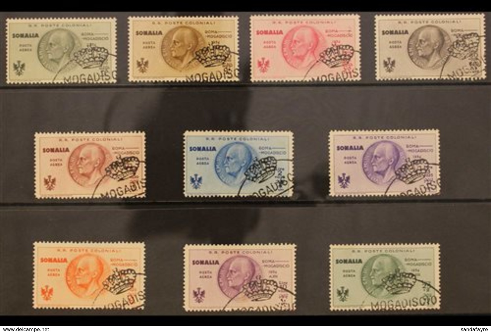 SOMALIA 1934 AIR Rome-Mogadishu Flight Set (Sass S. 45, SG 199/208), Very Fine Used. (10 Stamps) For More Images, Please - Sonstige & Ohne Zuordnung