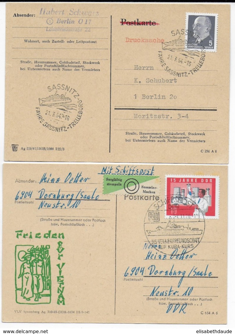 1964/1970 - MARITIME - DDR SCHIFFSPOST !  - 2 CARTES VOYAGEES Par BATEAU - Schiffspost