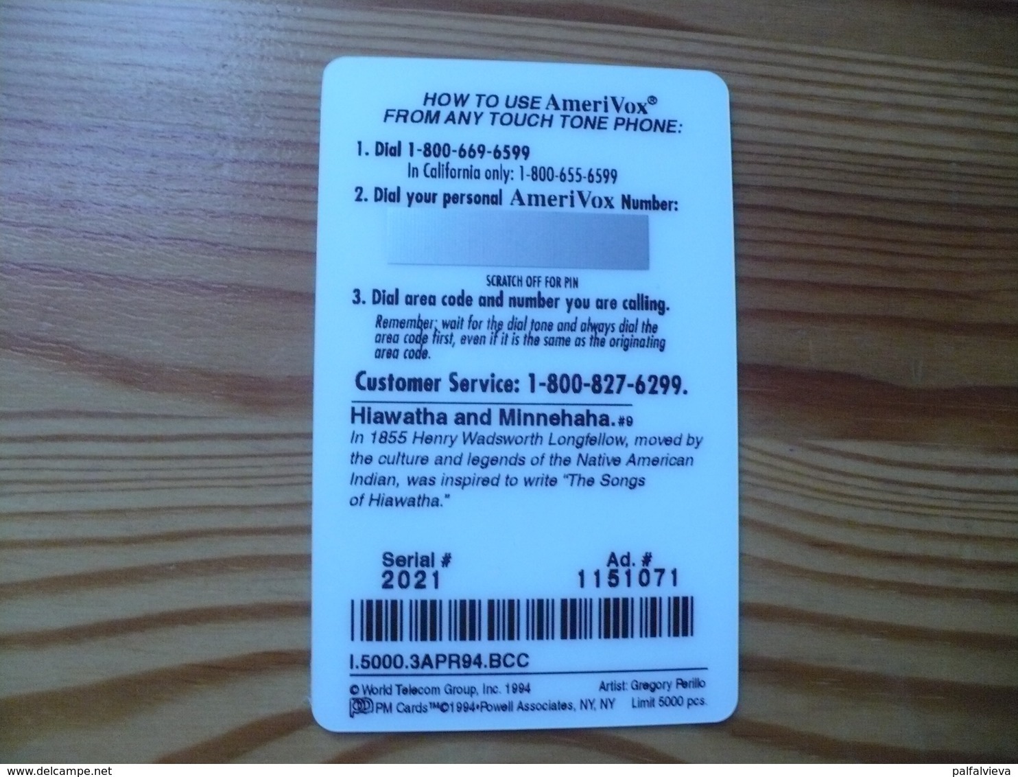 Prepaid Phonecard USA, Amerivox 5000 Ex - Amerivox