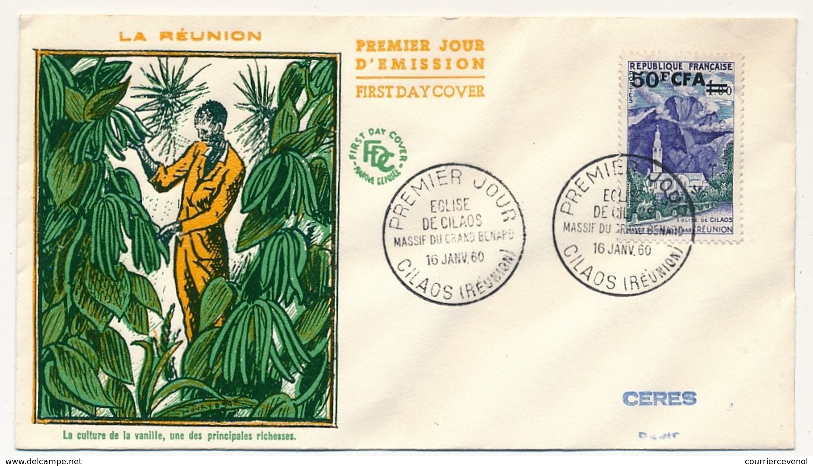 RÉUNION - Enveloppe FDC - 50F CFA Eglise De Cilaos - 16 Janvier 1960 - Storia Postale