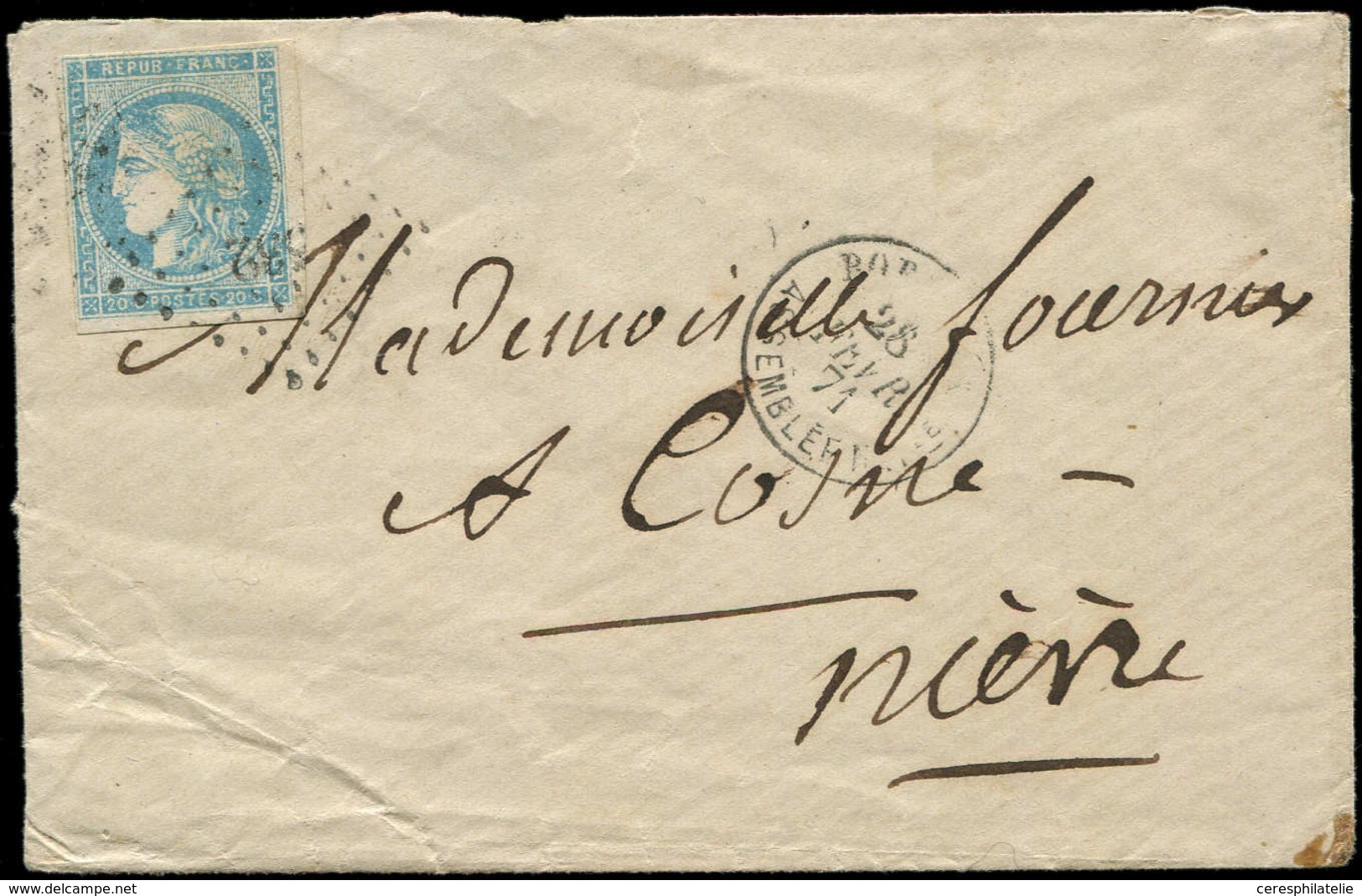 Let Guerre De 1870 -  N°45C Obl. PC Du GC 532 S. Env., Càd BORDEAUX/ASSEMBLEE NATle 28/2/71, TB - Guerra Del 1870