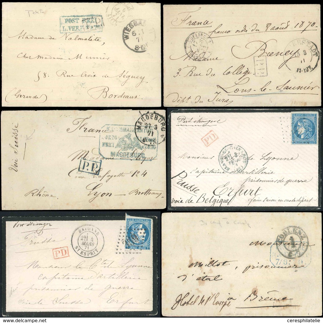 Let Guerre De 1870 -  5 Lettres Dont 2 Affranchies, Toutes De Ou Pour Prisonniers, TB - Guerra Del 1870