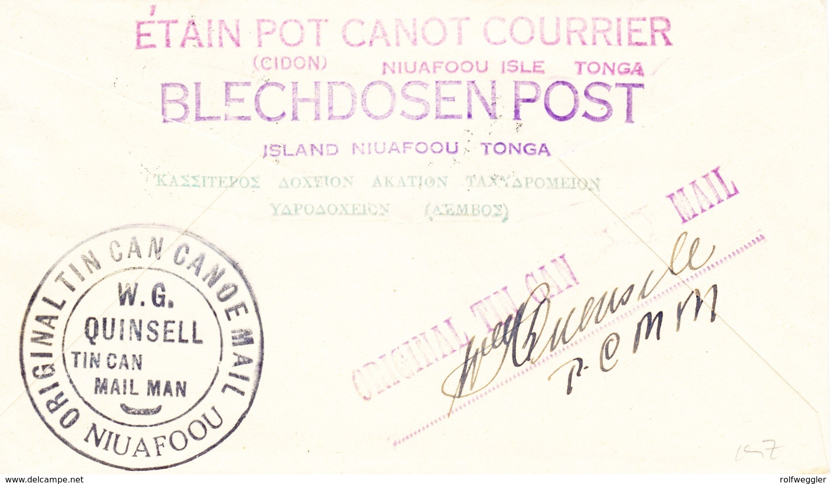 1935 TinCan Mail Aus Niuafoou Nach Luzern - Tonga (...-1970)