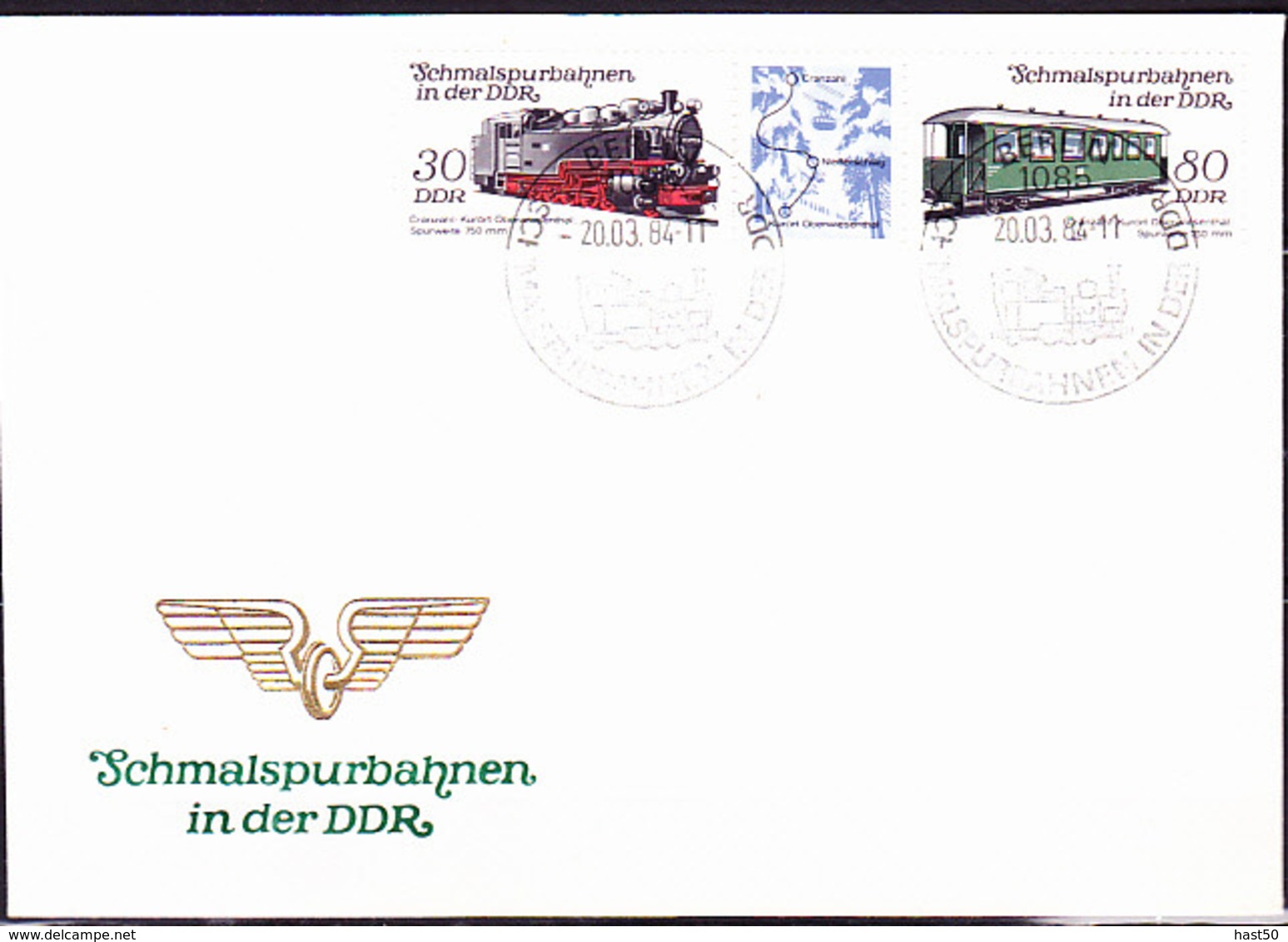 DDR GDR RDA - Schmalspurbahn Cranzahl - Oberwiesenthal (Mi.Nr. 2864+7 Dreier) 1983 -  FDC  Sonderstempel 1085 Berlin - 1981-1990