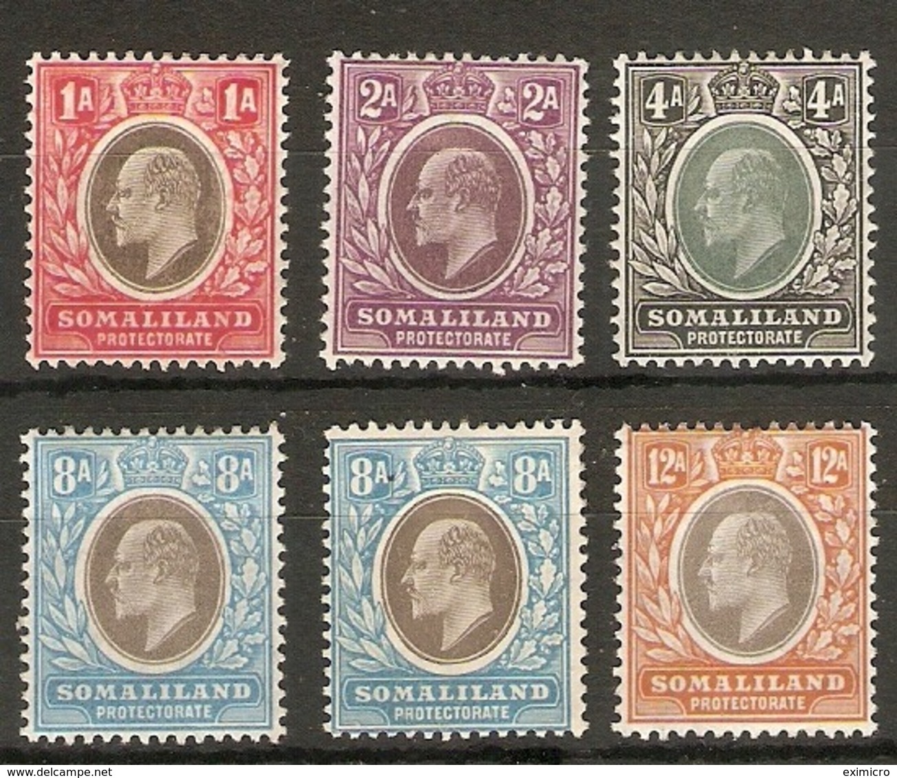 SOMALILAND 1905 - 1911 VALUES TO 12a SG 46, 47, 50, 52, 52a, 53  MOUNTED MINT Cat £84 - Somaliland (Protectorate ...-1959)