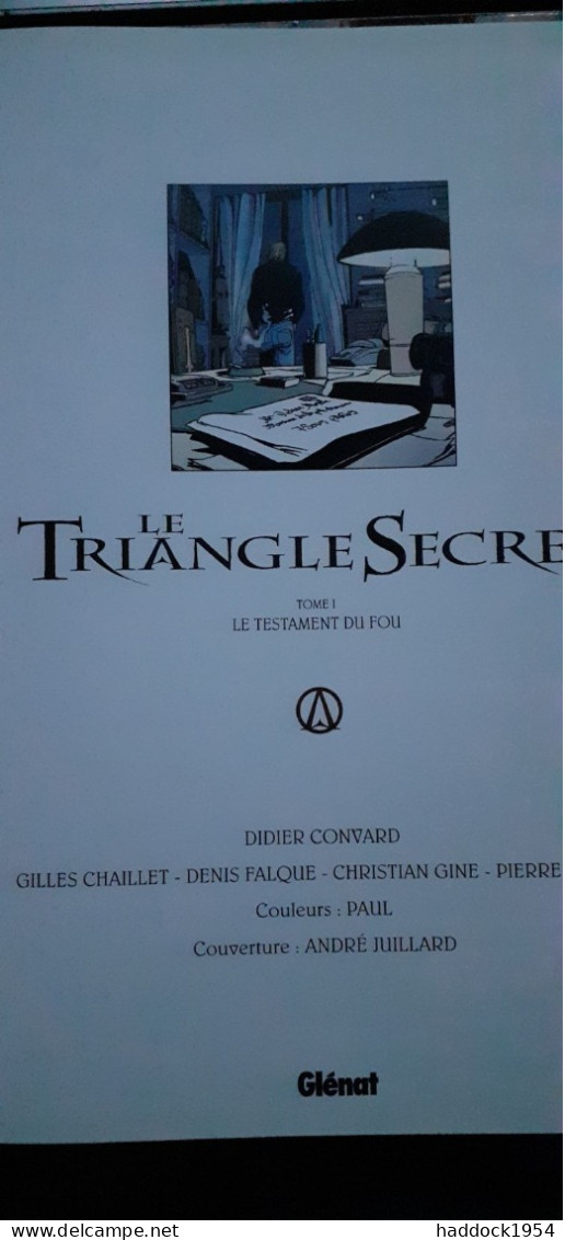 Le Triangle Secret Tome 1 Le Testament Du Fou DIDIER CONVARD Glénat 2000 - Triangle Secret, Le