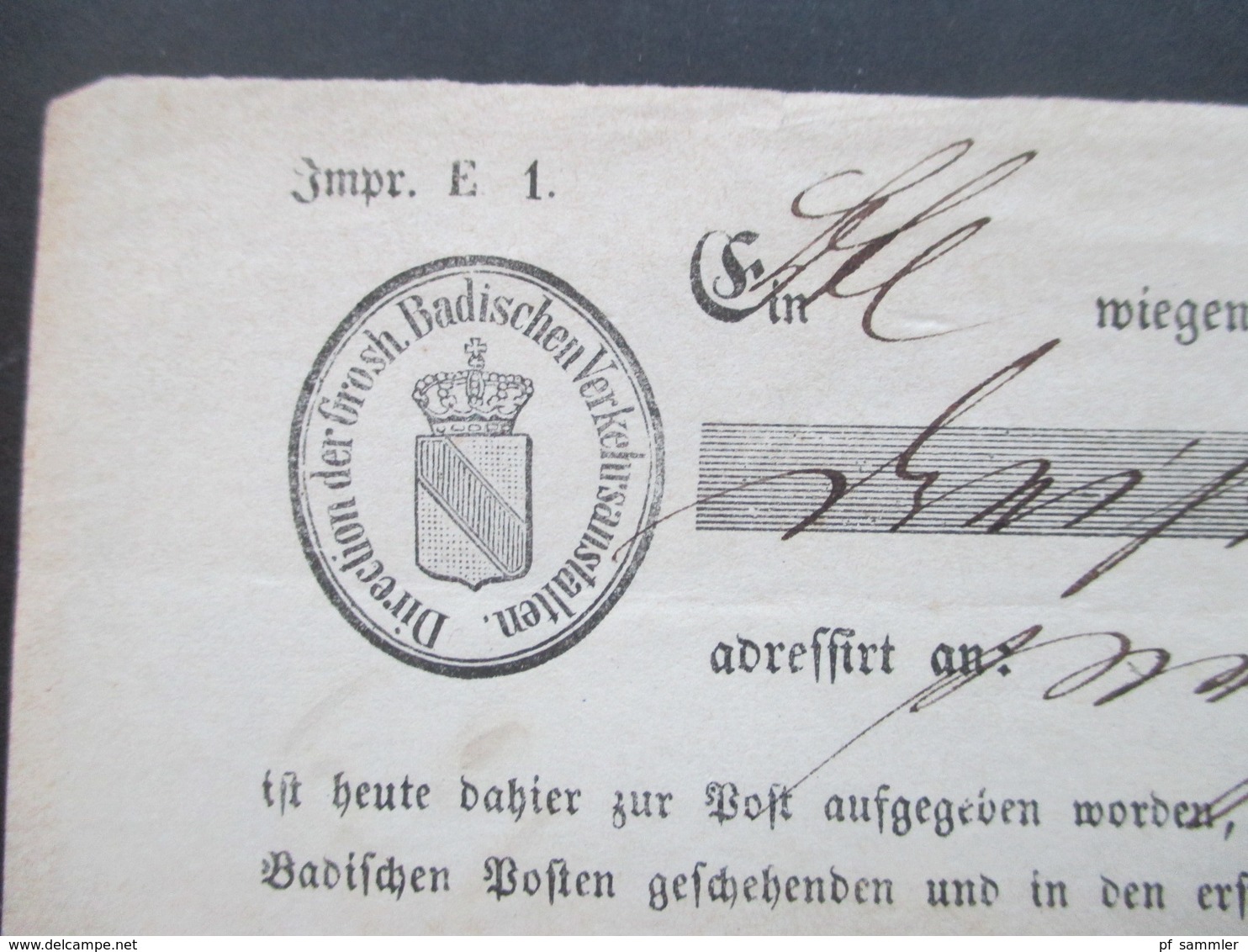 Altdeutschland 1871 Baden Postschein Direction Der Grosh. Badischen Verkehrsanstalten / Fahrpost Offenburg - Freiburg - Lettres & Documents