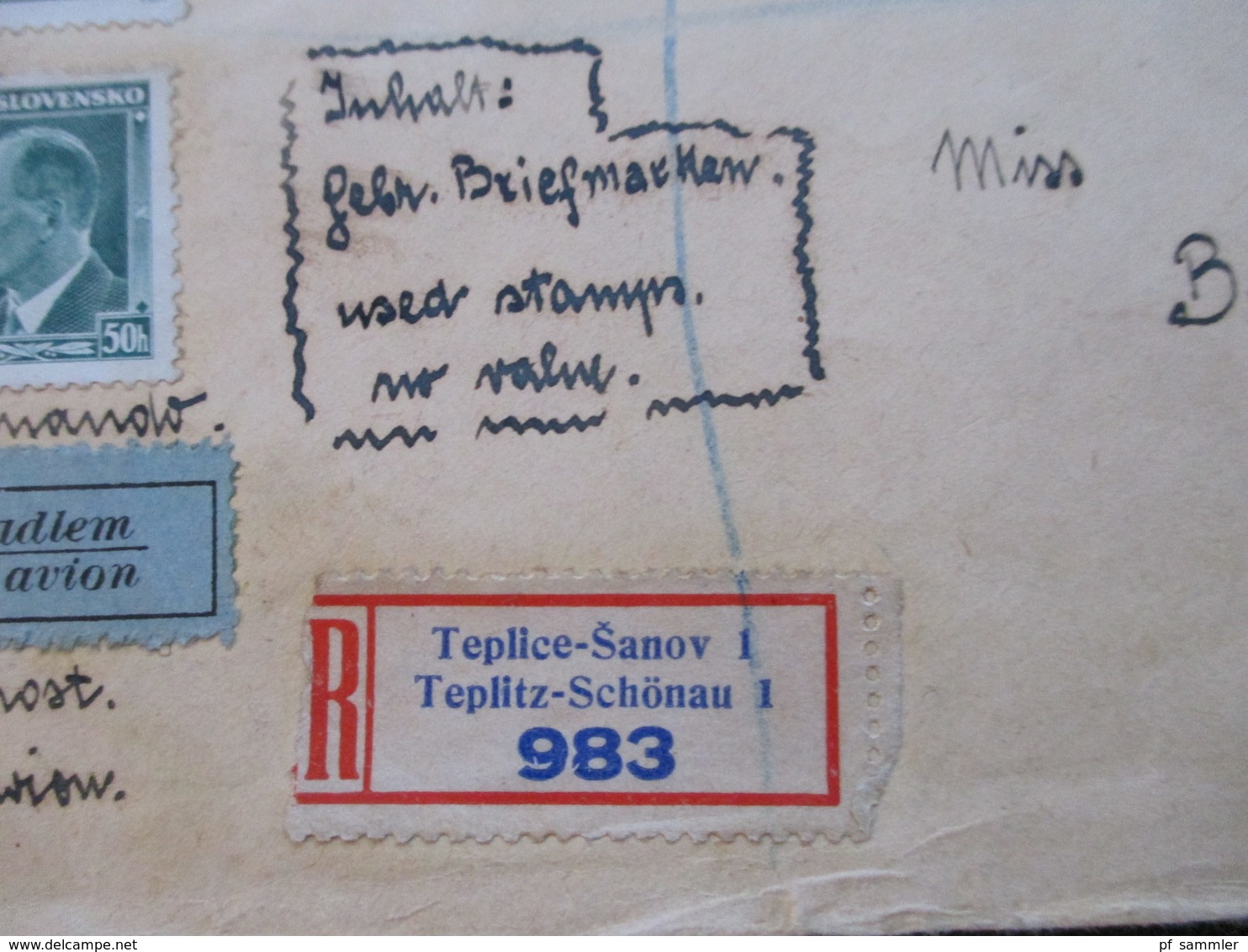 CSSR 1938 Beleg Mit 16 Marken Per Luftpost Letadlem Einschreiben Teplice Sanov 1 Nach Newport England - Lettres & Documents