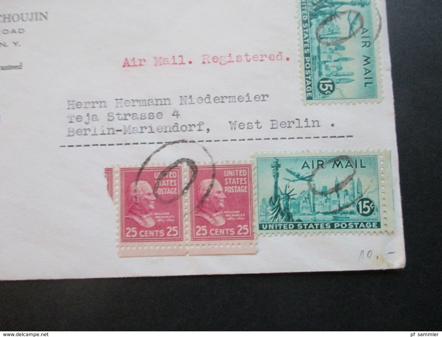 USA 1938/1959 Air Mail / Registered Paul P. Jemtschoujin Bronxville Nach Berlin Mariendorf West Berlin Nr. 436 Waag.Paar - Brieven En Documenten