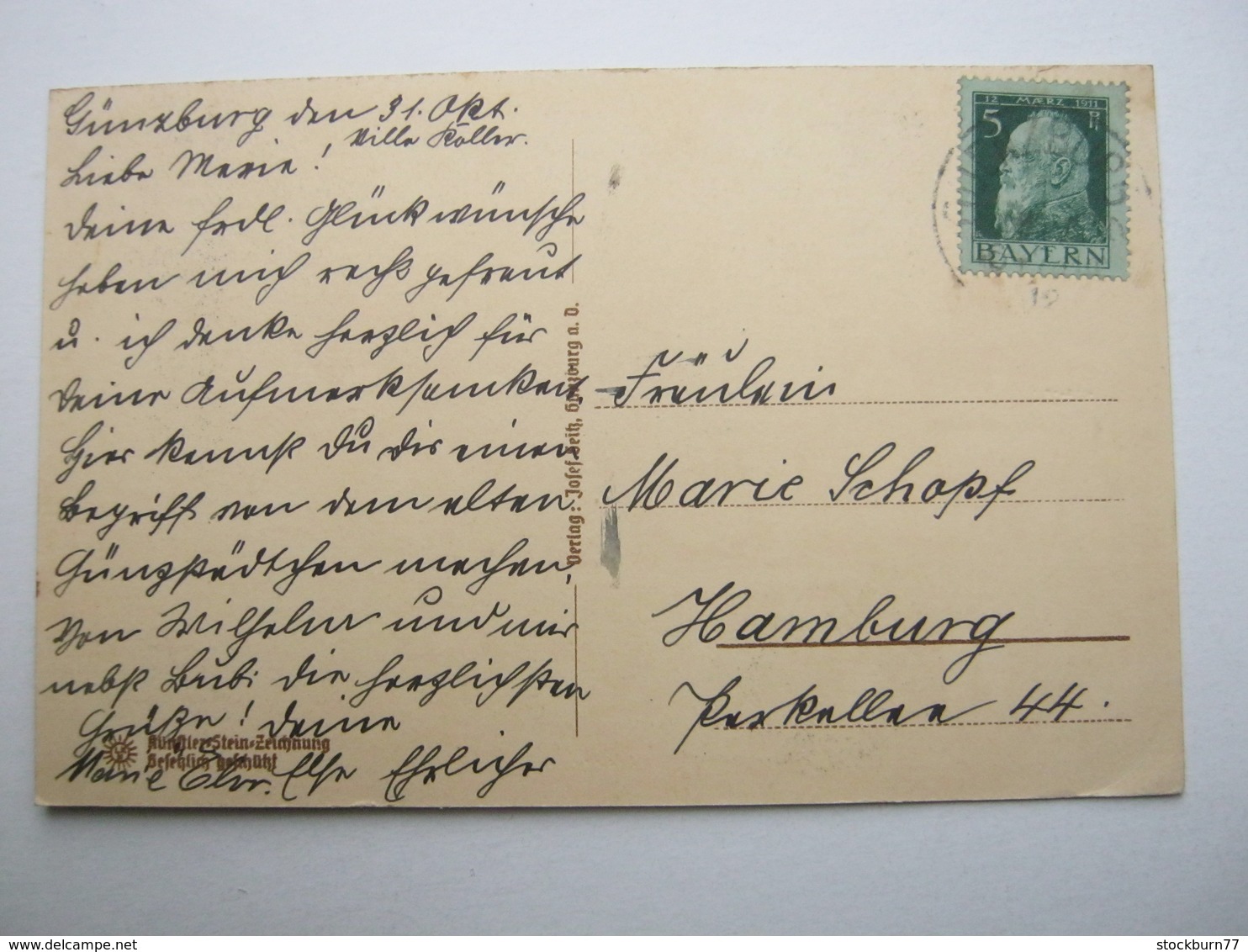 GÜNZBURG , Steindruckkarte, Seltenen Karte Um 1912 Mit Marke + Stempel - Guenzburg