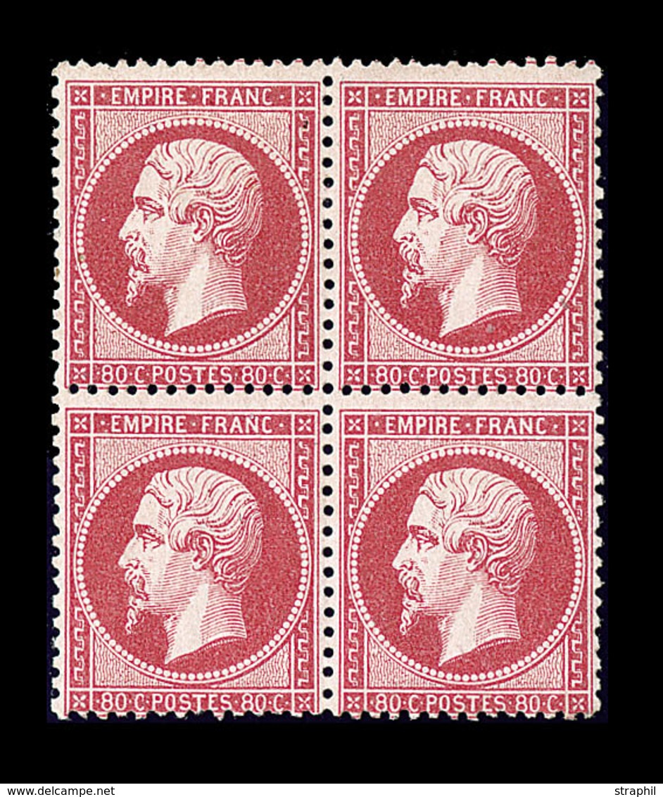 **/* NAPOLEON DENTELE - **/* - N°24 - 80c Rose - Bloc De 4 - 2 Ex *, Frais - TB - 1862 Napoléon III