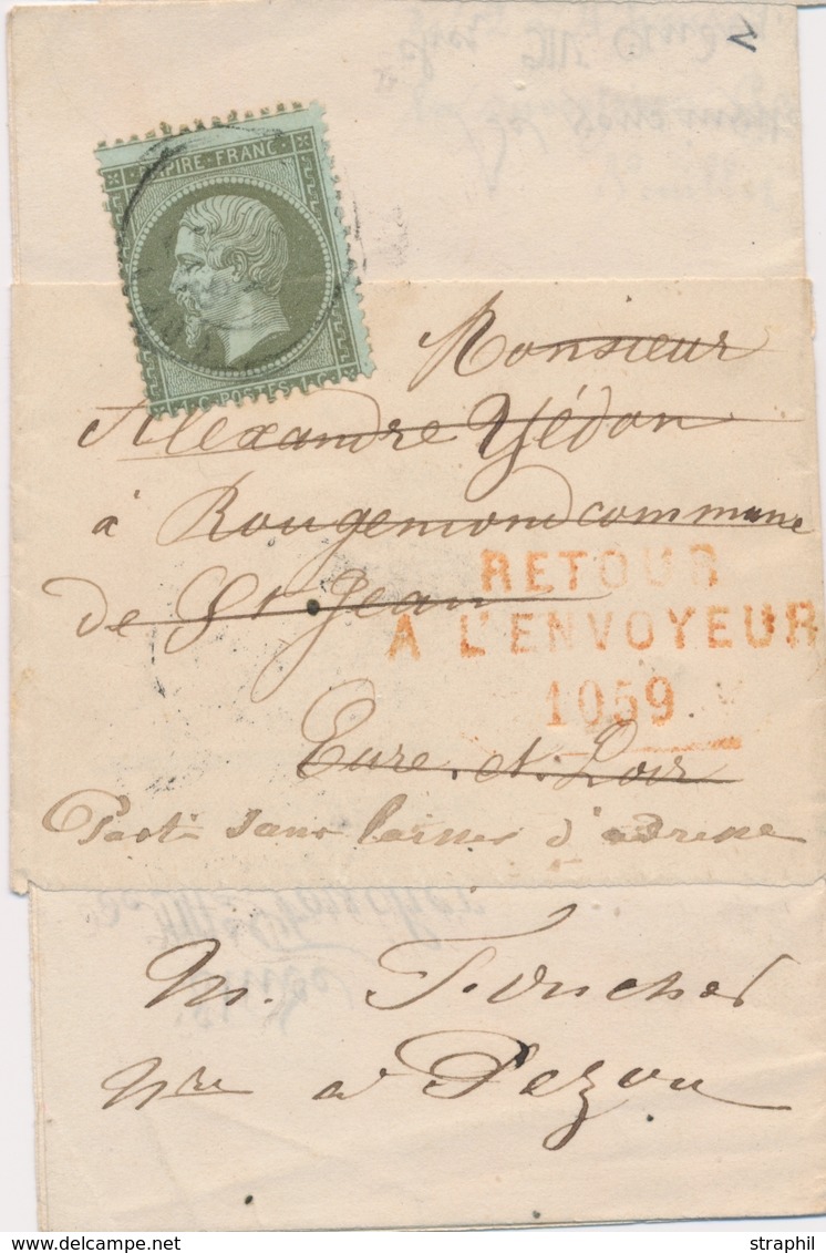 BJ Emission Napoléon  Dentelé Sur Lettre - BJ - N°19 - Obl. PEZOU - 6/2/68 - Pr Rougemand - Avec Retour à L'Envoyeur - T - 1849-1876: Période Classique