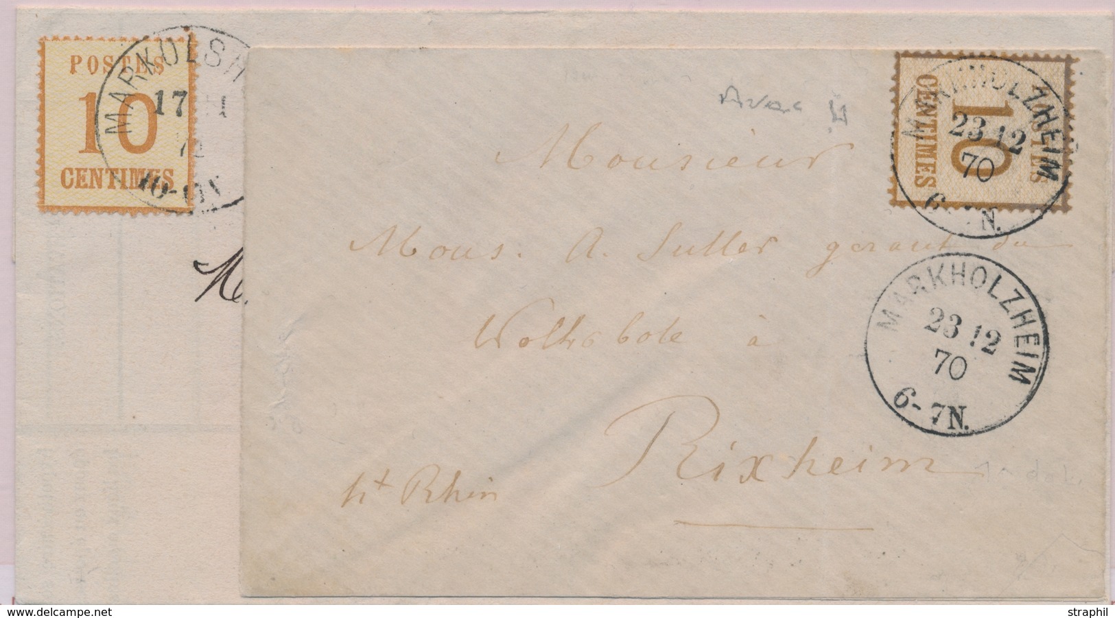 LAC TIMBRES D'ALS-LOR SUR LETTRE (1870-71) - LAC - N°5 - Obl. Markolsheim Et Markholzheim - S/2plis - TB - Autres & Non Classés