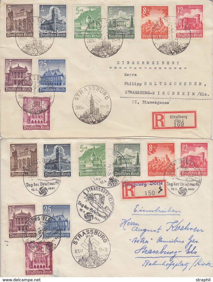 L PERIODE 1939/45  - L - Série N°675/83  (x 2)  S/ 2envel. Recom. Obl. Strassburg  Type 340 A5 Et 341 A1 - TB - Lettres & Documents