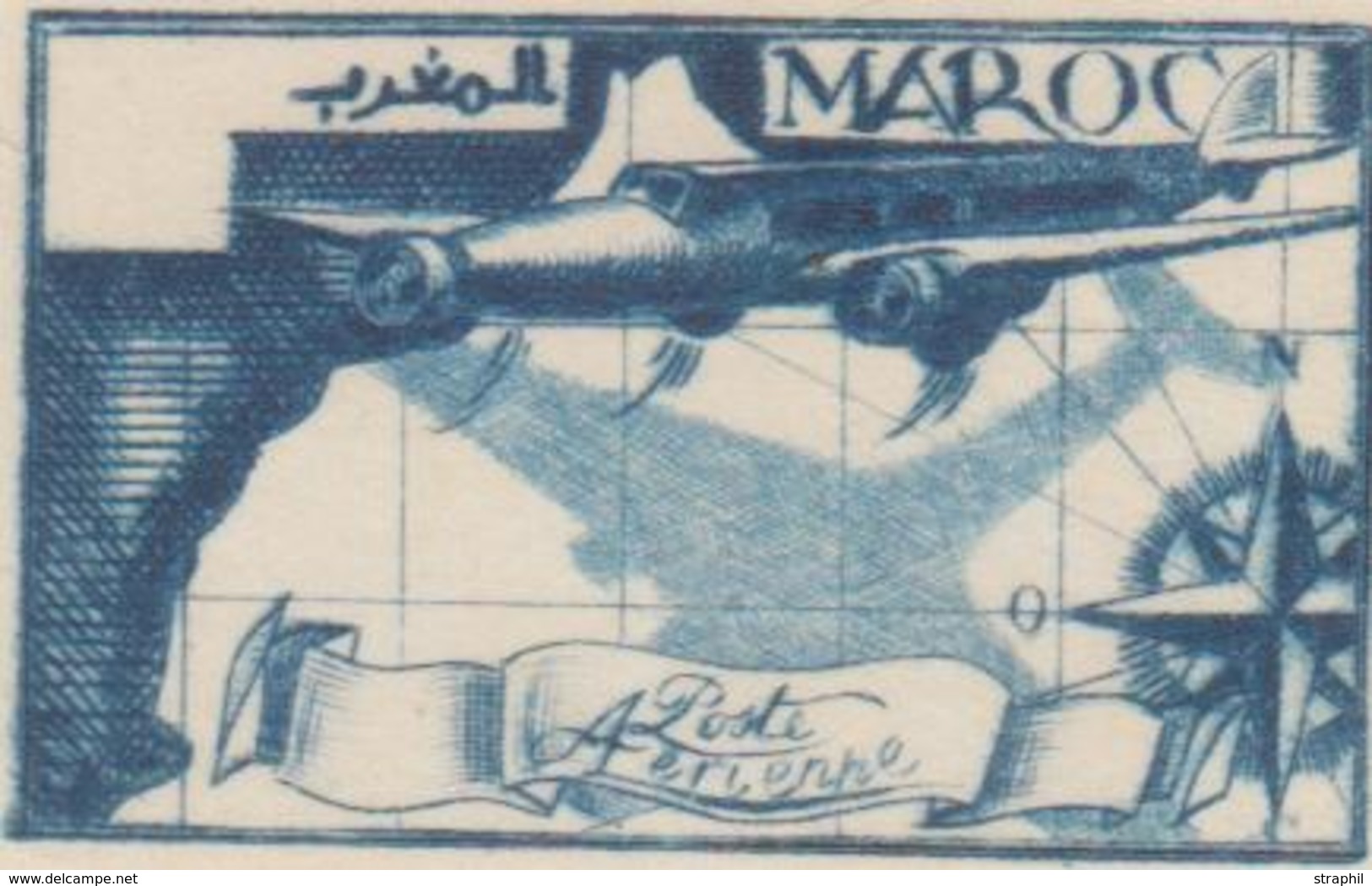 (*) MAROC - POSTE AERIENNE - (*) - N°45 - épreuve D'atelier Sans La Valeur En Bleu - Signée - TB - Vide