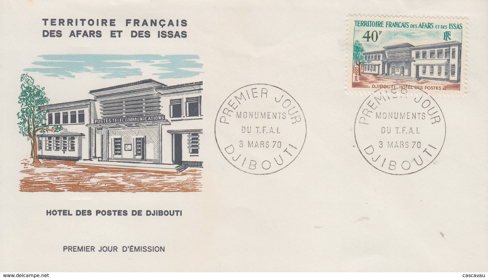 Enveloppe  FDC  1er  Jour  TERRITOIRE  FRANCAIS   Des   AFARS  Et  ISSAS    Hotel  Des   Postes   1970 - Autres & Non Classés