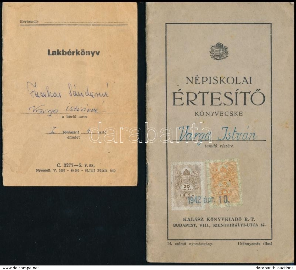 1940-1956 3 Db Okmány (népiskolai értesítő, Munkakönyv, Lakbérkönyv) - Ohne Zuordnung