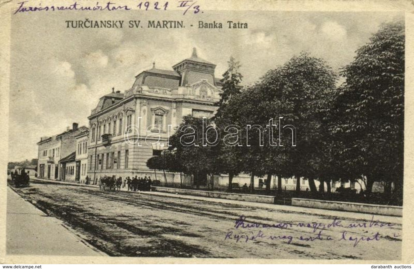 * T3 1921 Turócszentmárton, Turciansky Svaty Martin; Banka Tatra / Tátra Bank, Utcakép. Kiadja J. Gasparik / Street View - Sonstige & Ohne Zuordnung