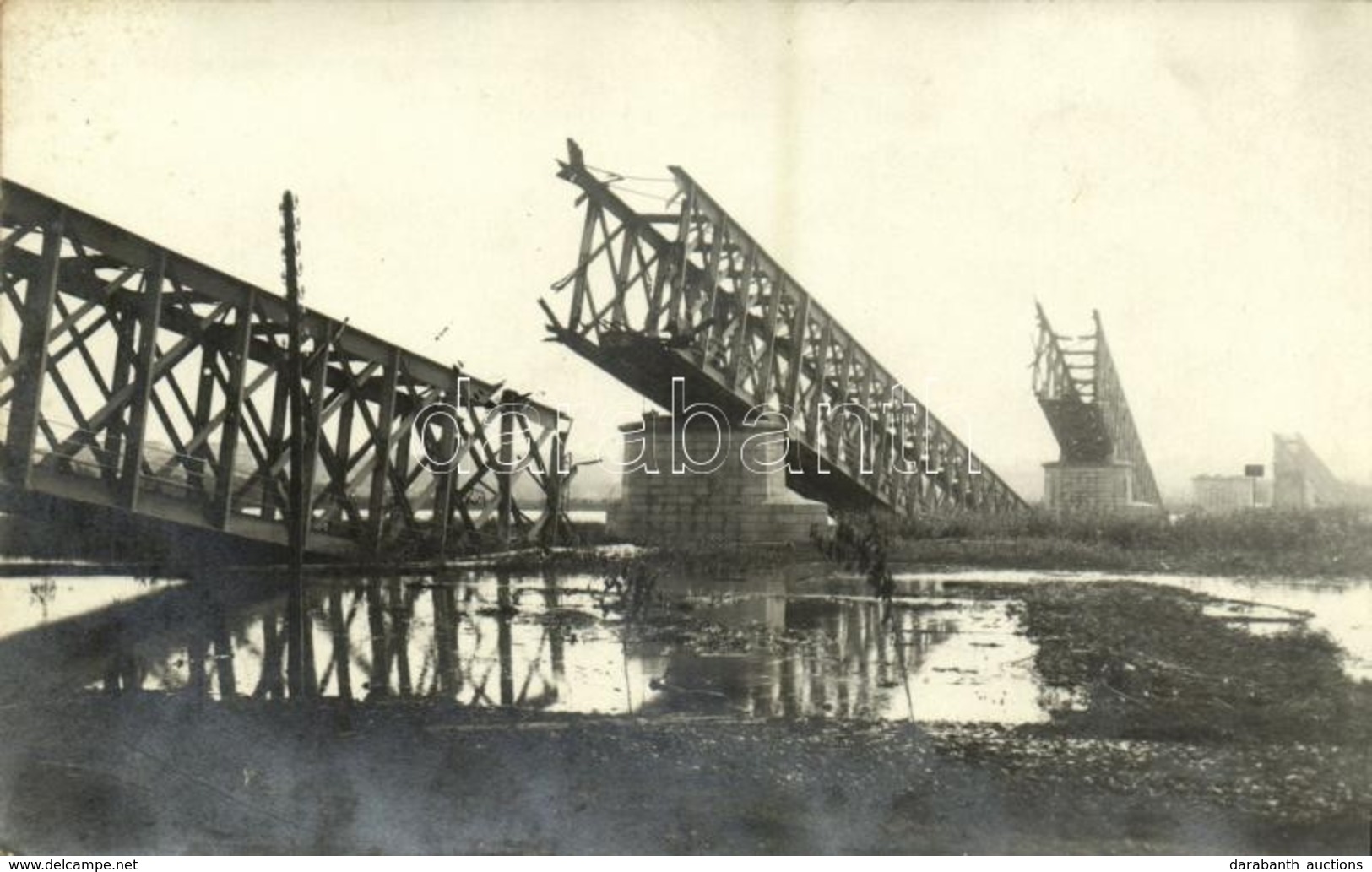 * T2 Zimony, Semlin, Zemun; Felrobbantott Száva Híd / WWI Destroyed Bridge. Photo - Ohne Zuordnung