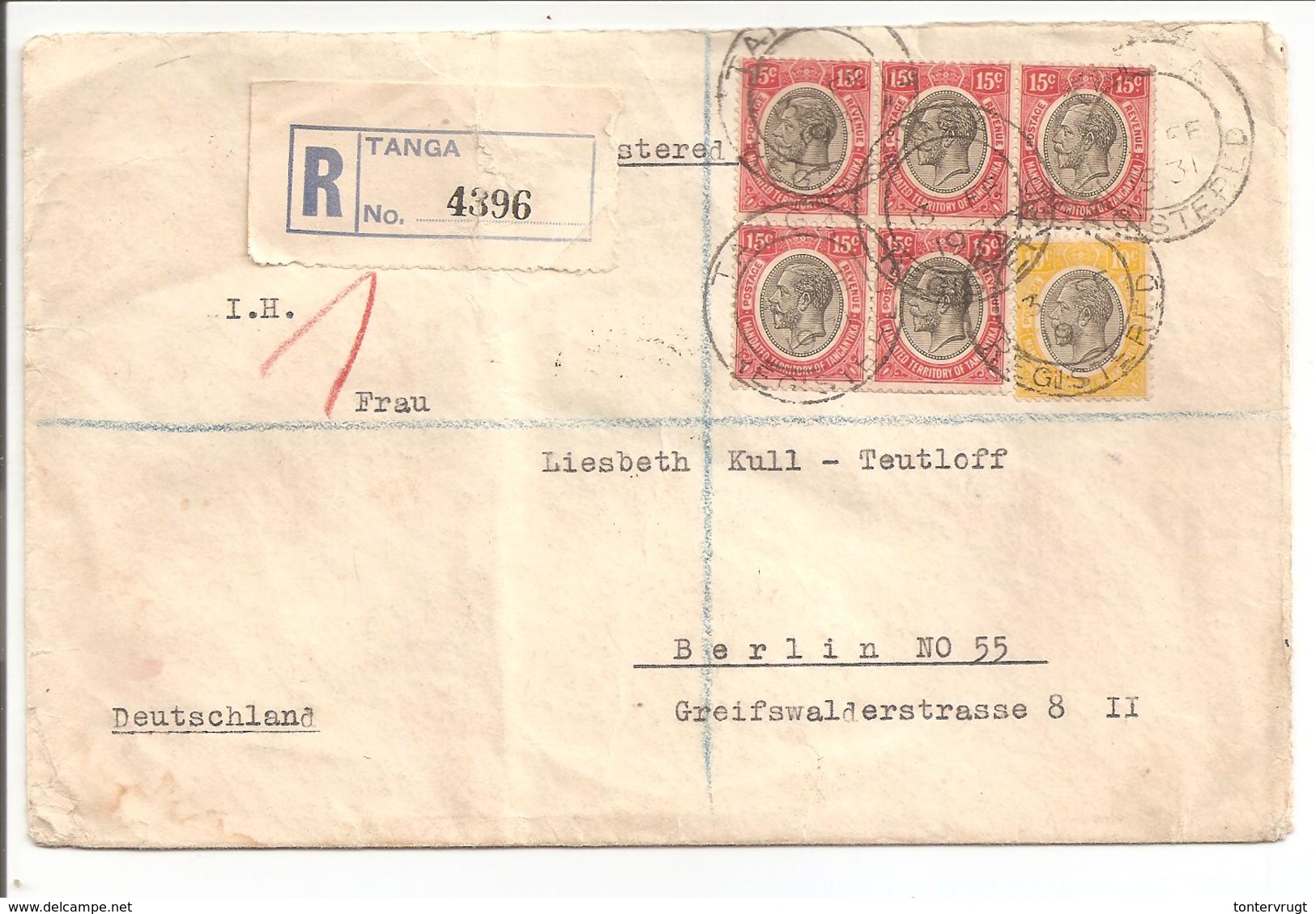 Tanganyika R-Cover To Deutschland Berlin 1931 - Tanganyika (...-1932)