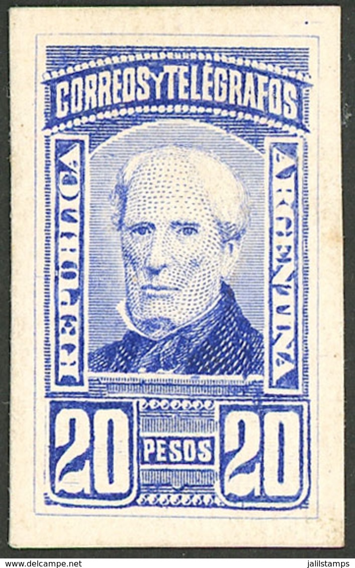 ARGENTINA: GJ.118, 1889 20P. Brown, PROOF In Ultramarine, Printed On Card, VF Quality! - Sonstige & Ohne Zuordnung