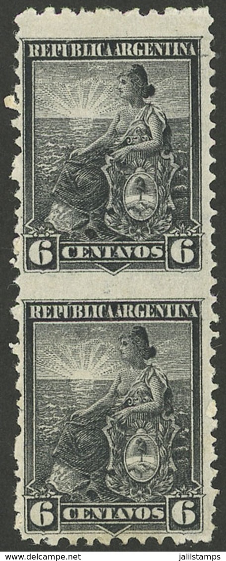 ARGENTINA: GJ.223PH, 1899 Liberty 6c., Vertical Pair IMPERFORATE BETWEEN, VF Quality! - Sonstige & Ohne Zuordnung