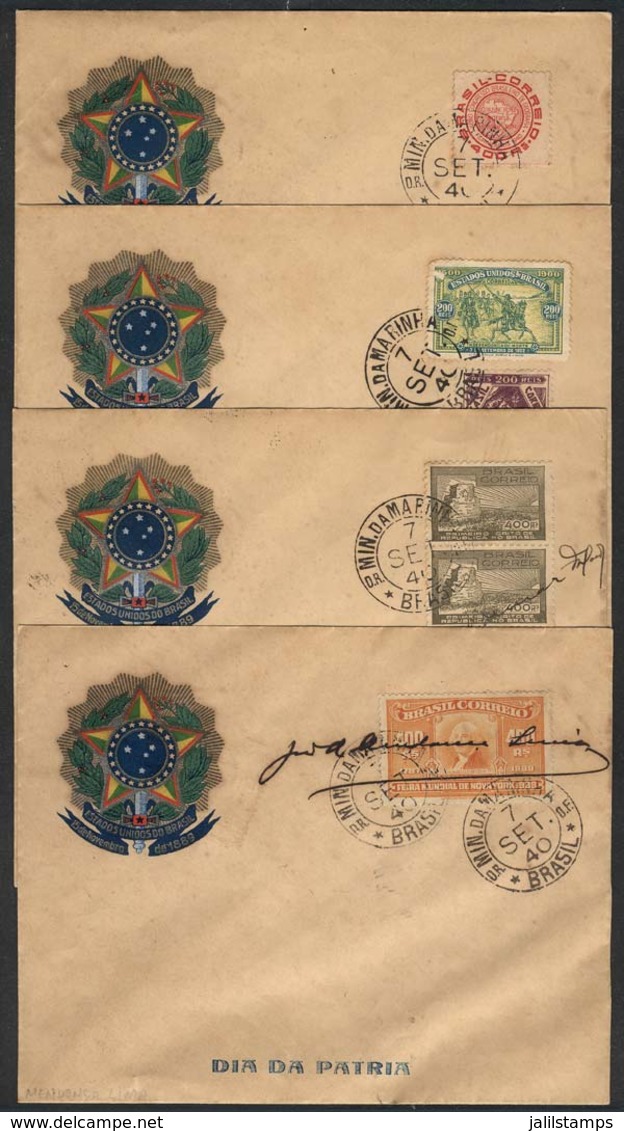 BRAZIL: 4 Special Covers With Cachet Of Braziliam Arms And "Dia Da Patria", With Varied Postages Cancelled "MINISTERIO D - Autres & Non Classés