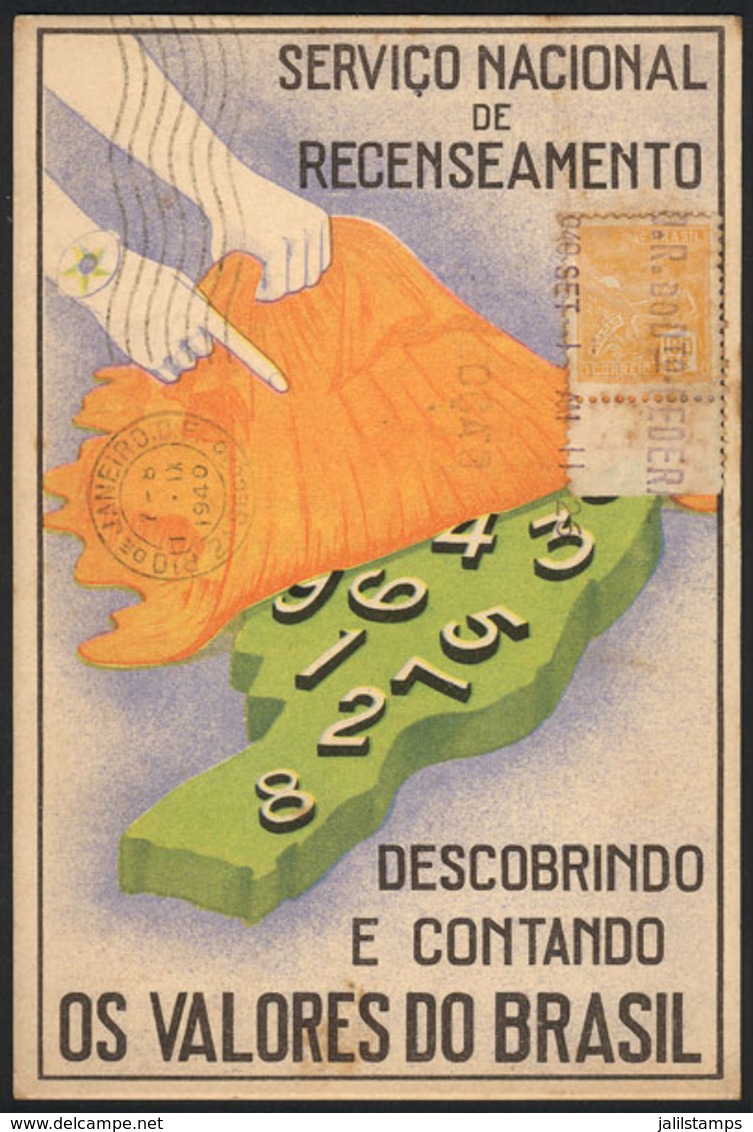 BRAZIL: National CENSUS Of 1940, Map, Special Card With Information On Back, With Stamp Postmarked For 1/SE/1940 (day Of - Autres & Non Classés