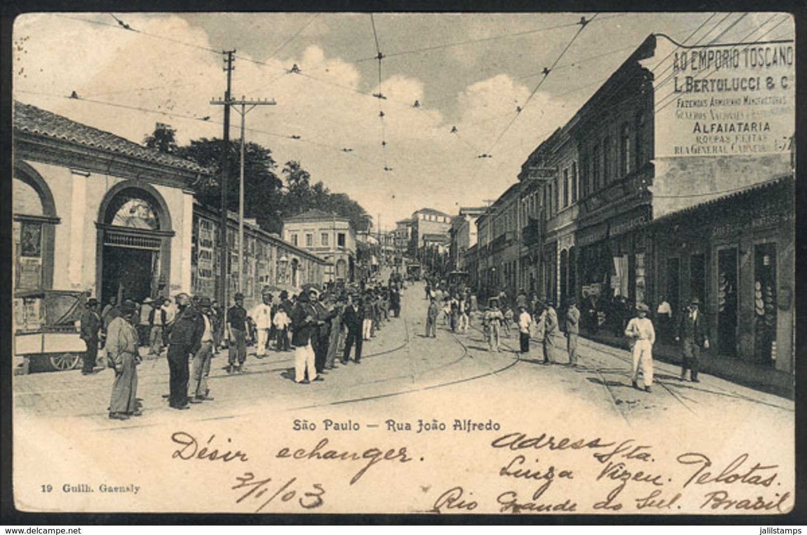 BRAZIL: SAO PAULO: Joao Alfredo Street, People, Sent To France On 5/JA/1903, VF - Autres & Non Classés