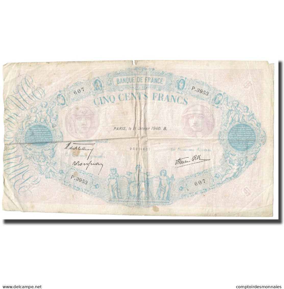 France, 500 Francs, Bleu Et Rose, 1940, P. Rousseau And R. Favre-Gilly - 500 F 1888-1940 ''Bleu Et Rose''