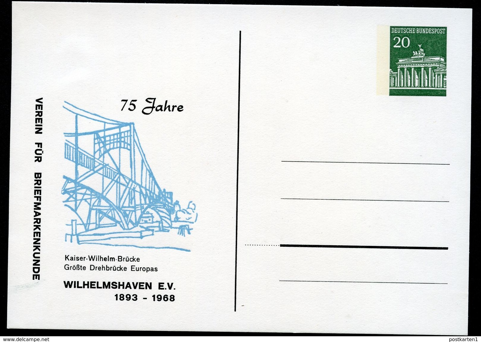 Bund PP43 C2/007 WILHELMSHAVEN KAISER-WILHELM-BRÜCKE 1968  NGK 10,00 € - Cartes Postales Privées - Neuves