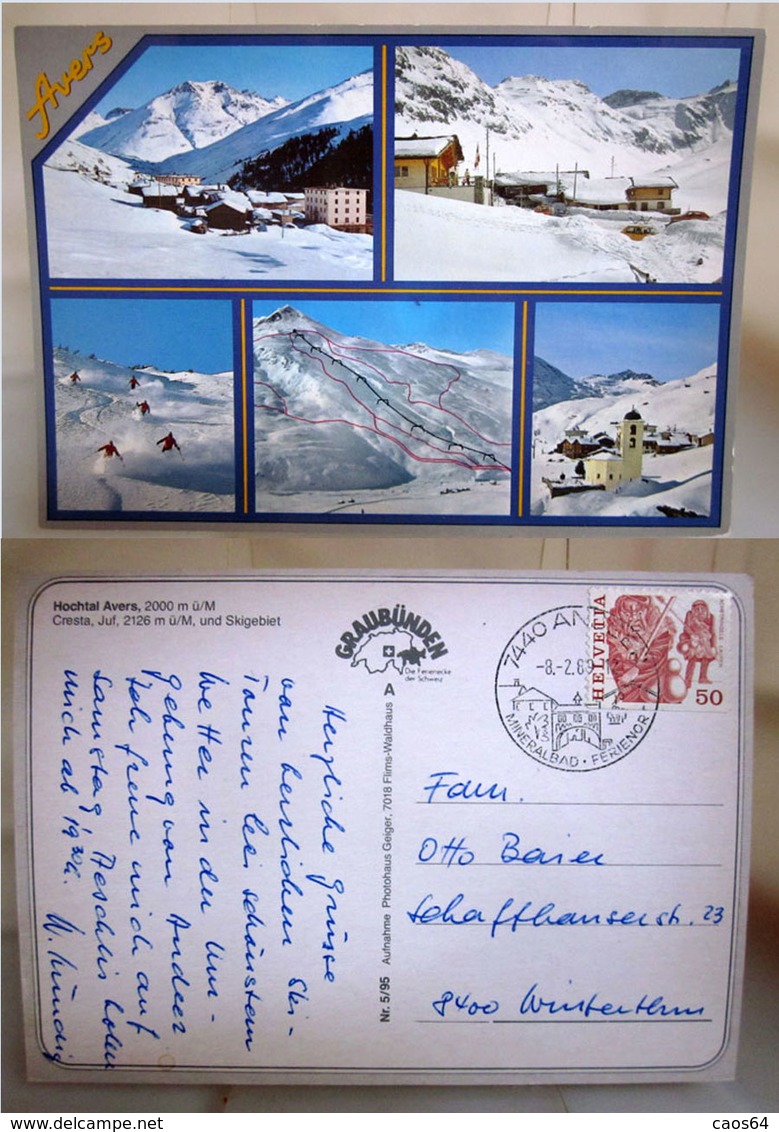 Avers Hochtal SVIZZERA  Cartolina 1989 Annullo Storia Postale - Avers