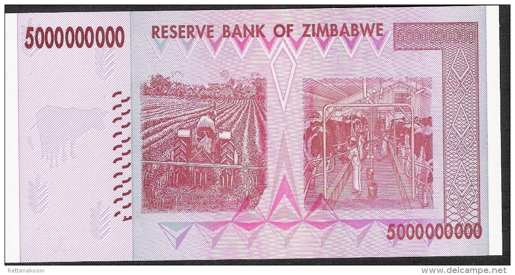 ZIMBABWE P84 5.000.000.000 DOLLARS 2008 #AA  Signature 5     UNC. - Simbabwe