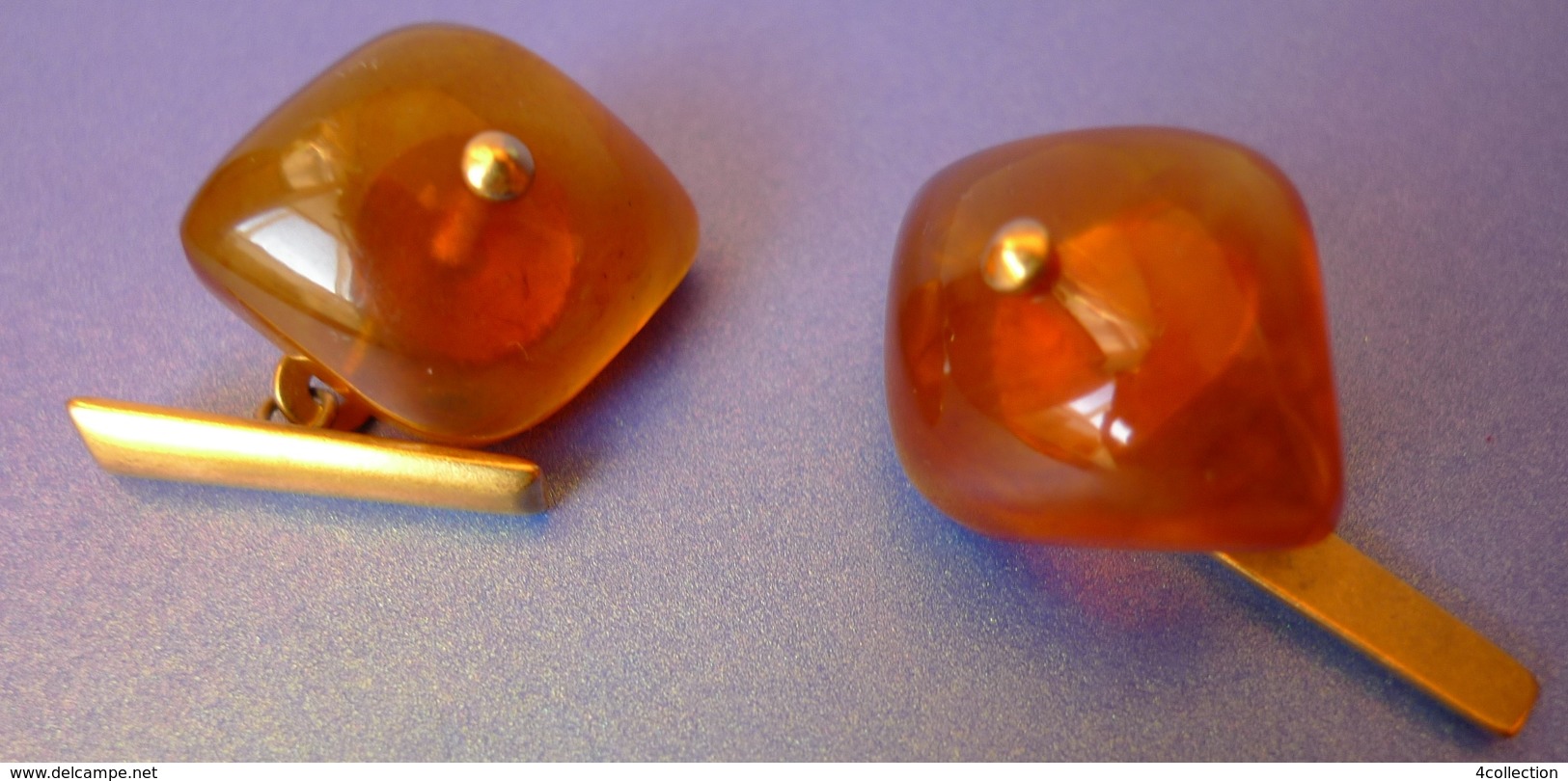 Vintage USSR men jewelry Baltic Amber gems Gold plated CUFFLINKS 9g mark YAK #54j