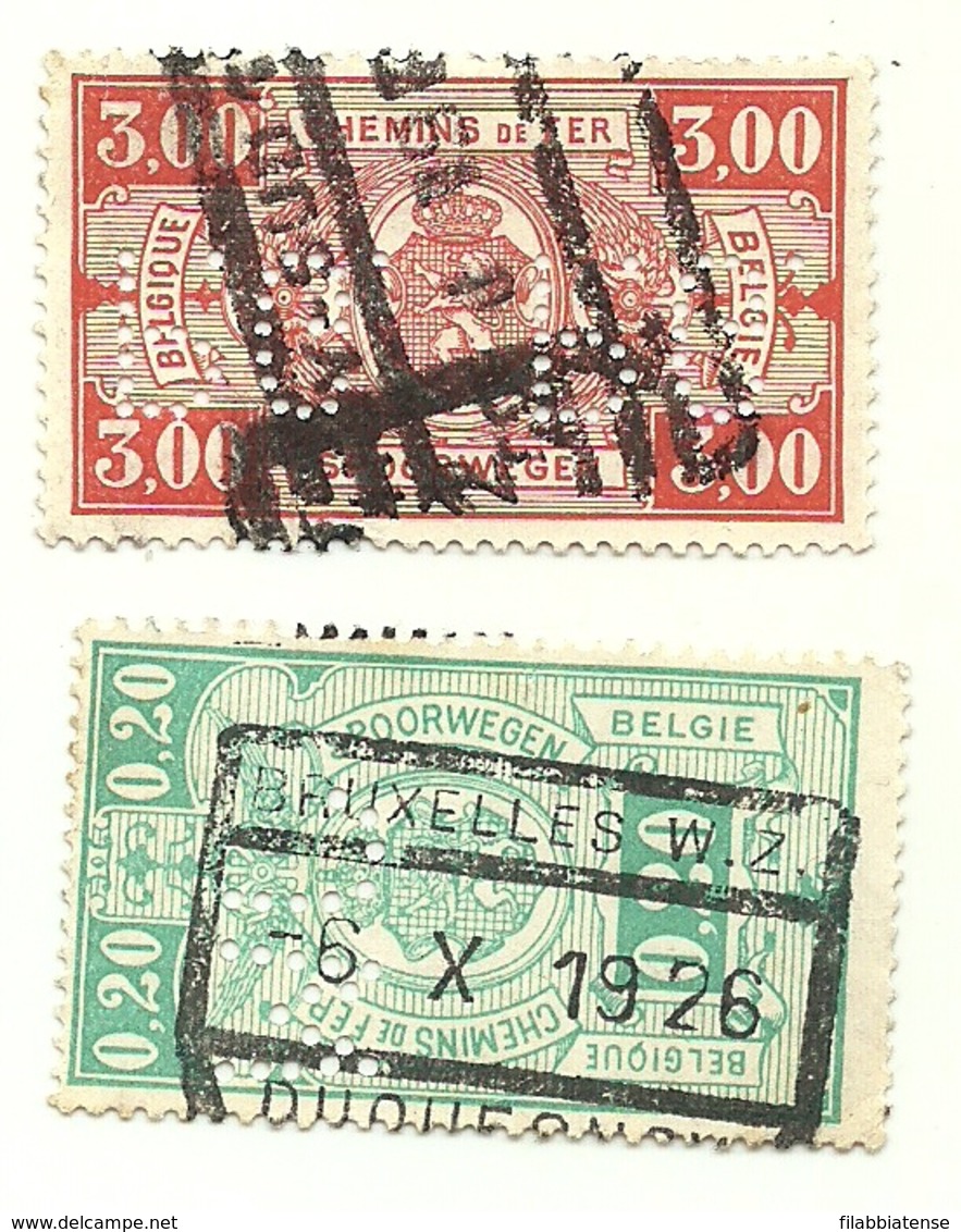 1922 - Belgio PP 138 + PP 154 Pacchi Postali - Perfin    C4033   ---- - Bagages [BA]