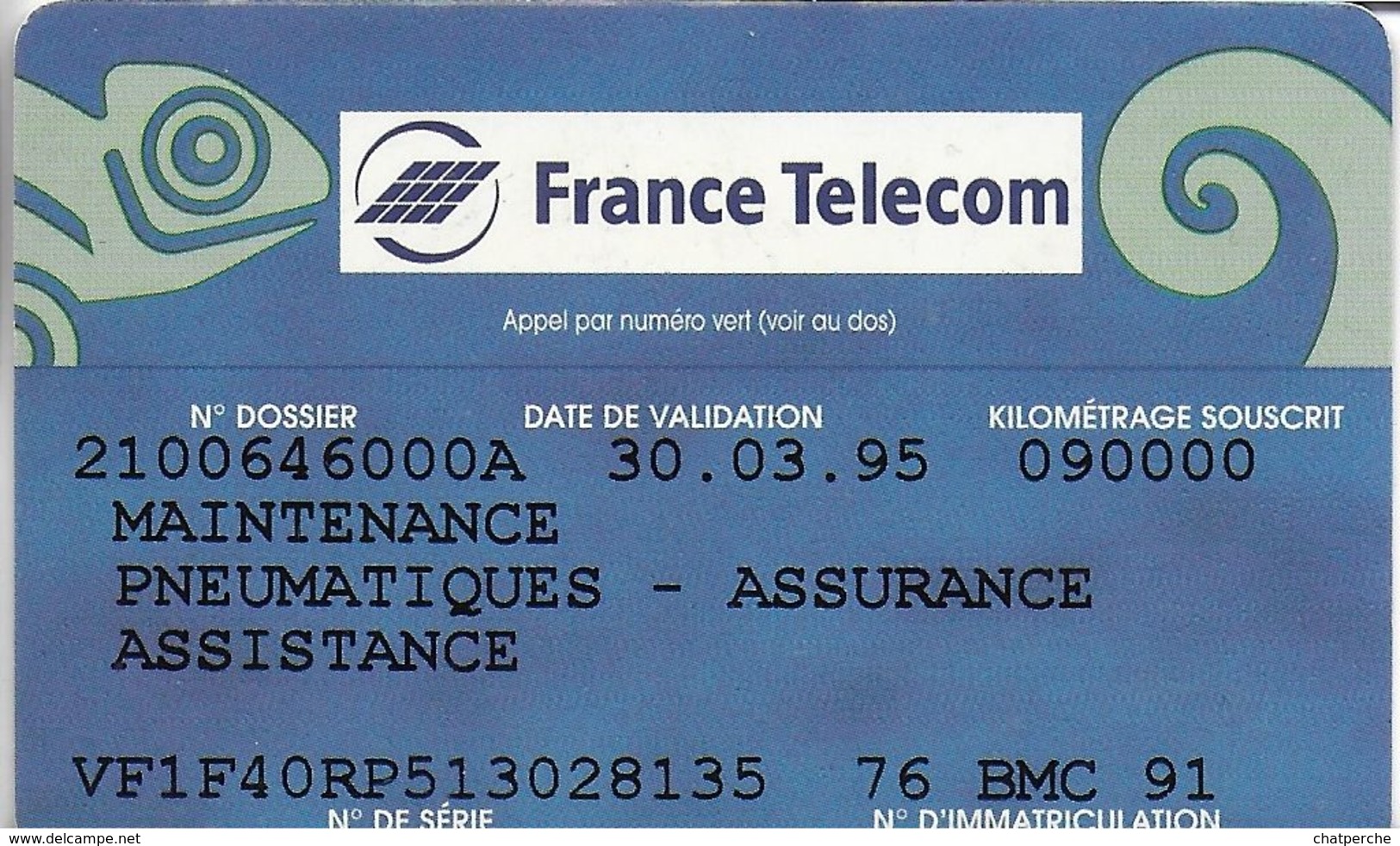 CARTE DE MAINTENANCE  PNEUMATIQUES ASSURANCE ASSISTANCE  FRANCE TELECOM ARVAL SERVICE -  Schede Di “Maintenance” 