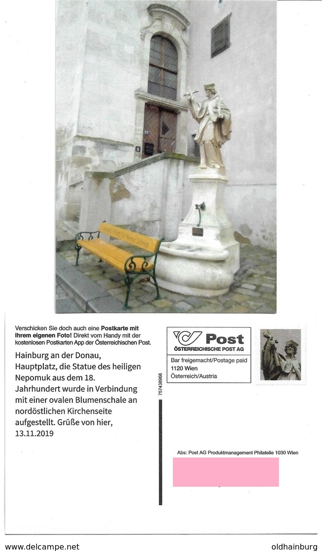 1535c: Privatganzsache AK Postkarten-App: A- 2410 Hainburg An Der Donau, Statue Des Hl. Nepomuk - Bruck An Der Leitha