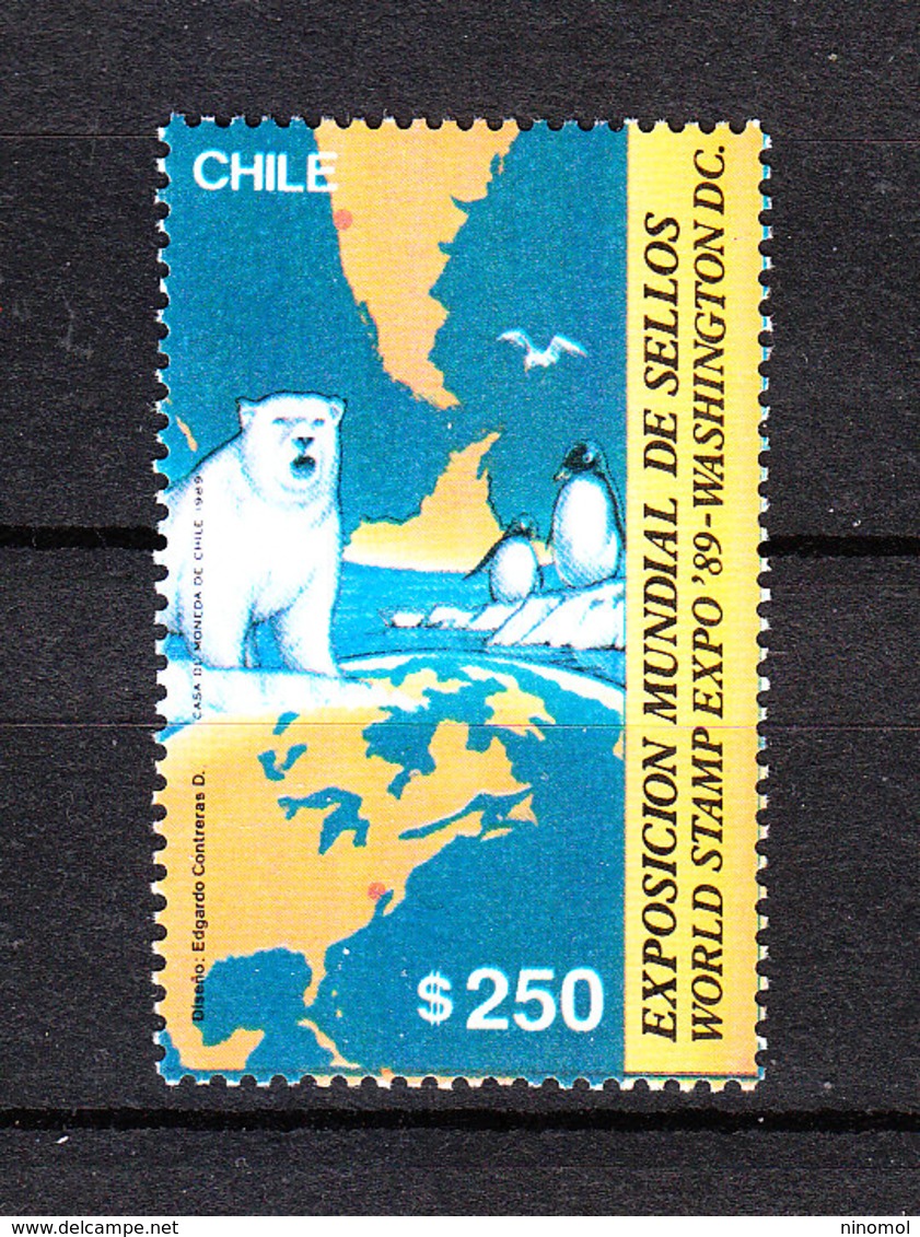 Cile   -  1989.  Orso Bianco, Pinguini, Carte Geografiche. Orso Bianco, Pinguini, Carte Geografiche. MNH - Schützen Wir Die Polarregionen Und Gletscher