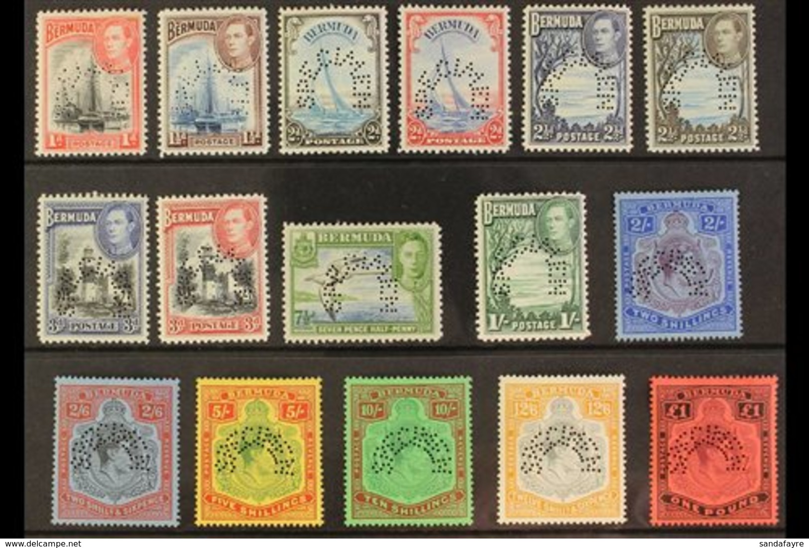 1938  Geo VI Set Complete, Perforated "Specimen", SG 110s/121ds, Very Fine Mint, Large Part Og. Rare Set. (16 Stamps) Fo - Bermudes