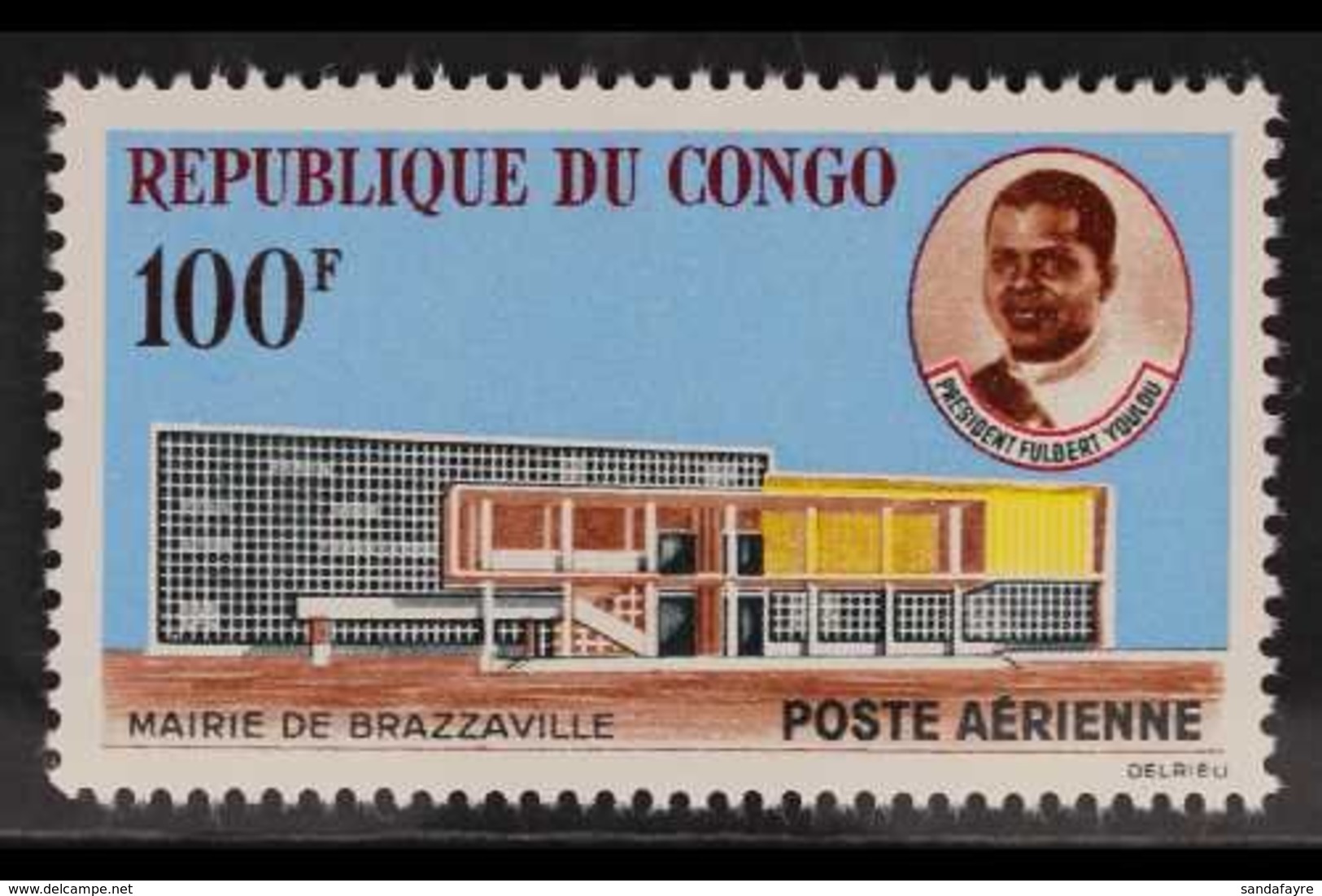 1963  100f Air Brazzaville Town Hall (Yvert 11, SG 27), Never Hinged Mint, Fresh & Scarce. For More Images, Please Visit - Autres & Non Classés