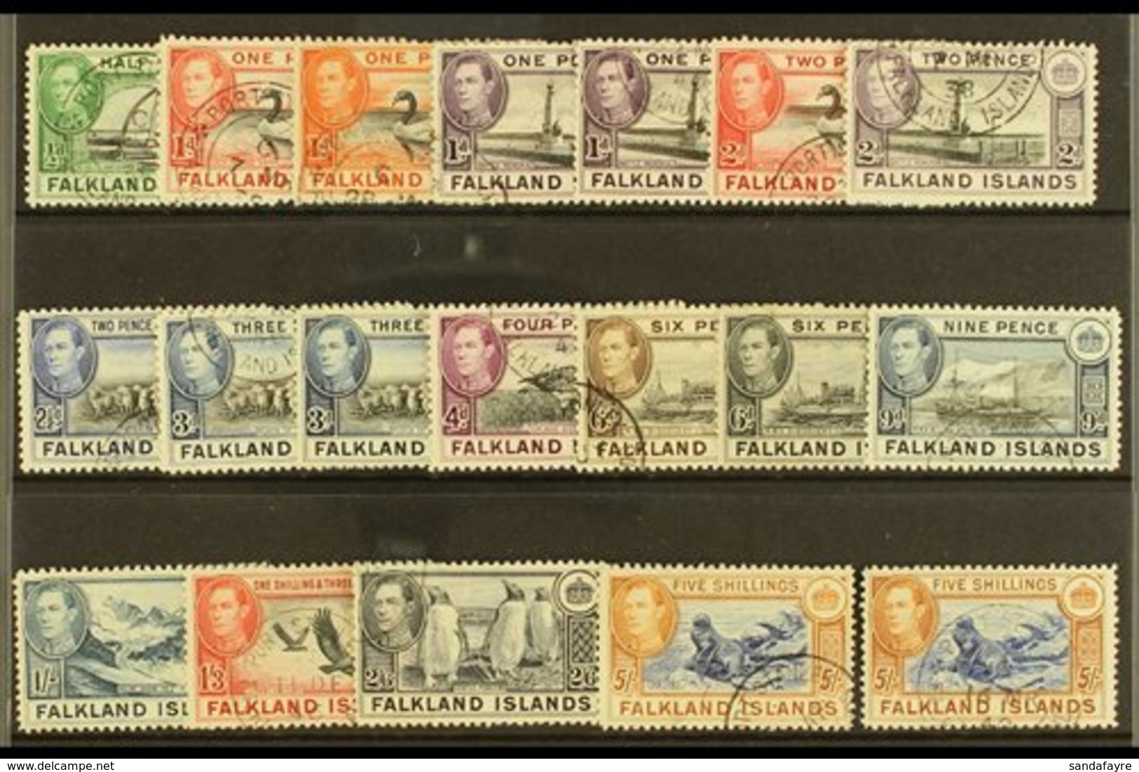 1938-50  USED DEFINITIVE Set To Two Different 5s Shades, SG 146/161b, Fine Used (19 Stamps) For More Images, Please Visi - Falkland