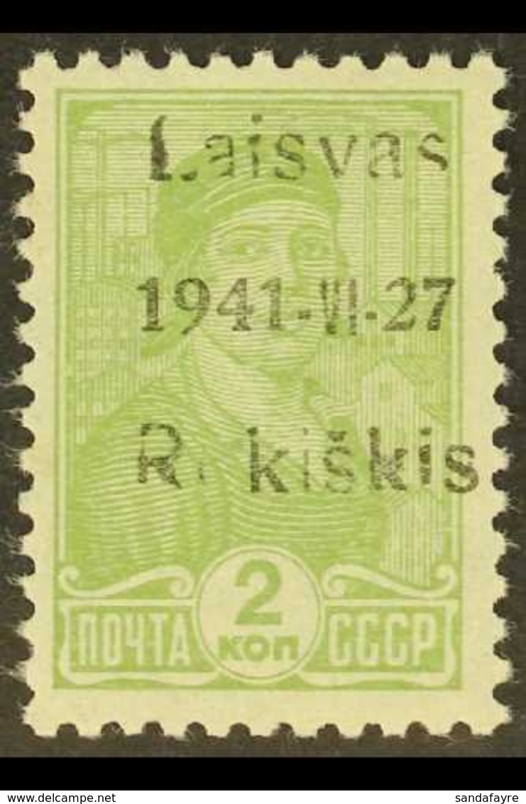 ROKISKIS (RAKISCHKI)  1941 Unissued 1941 2k Bright Yellowish- Green, Michel Ia, Never Hinged Mint With Light Adhesion To - Autres & Non Classés