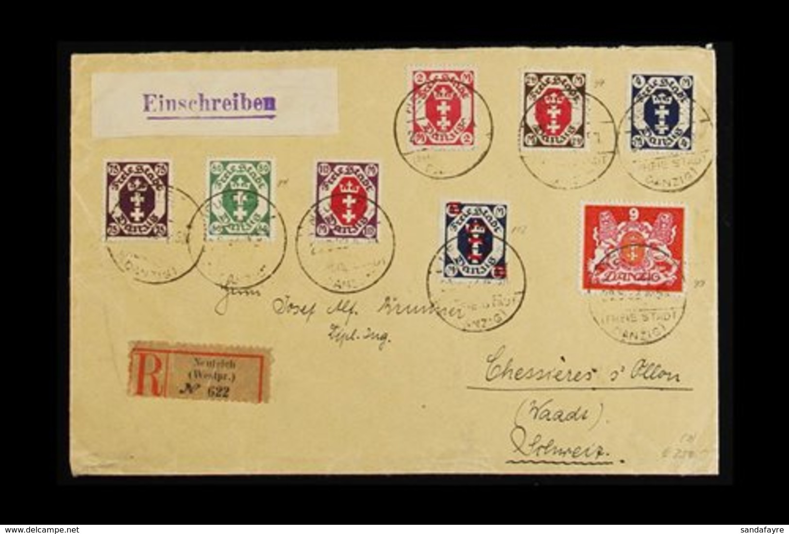 1922  (29 JUN) REGISTERED COVER To Switzerland, Franked 1922 9m Large Arms (Mi 99), 1922 "8" On 4m (Mi 102), Plus 1922 S - Autres & Non Classés