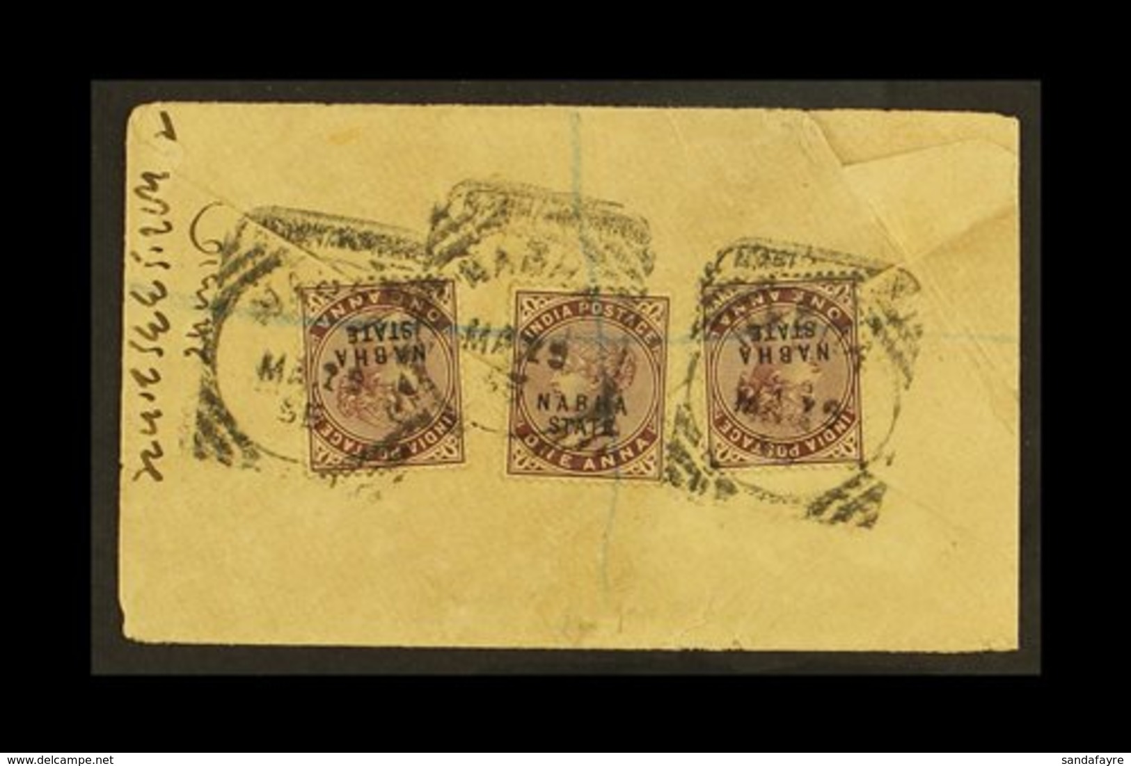 NABHA  1895 ½a Postal Stationery Envelope To Bombay Uprated (on Reverse) With QV 1a X 3. For More Images, Please Visit H - Autres & Non Classés