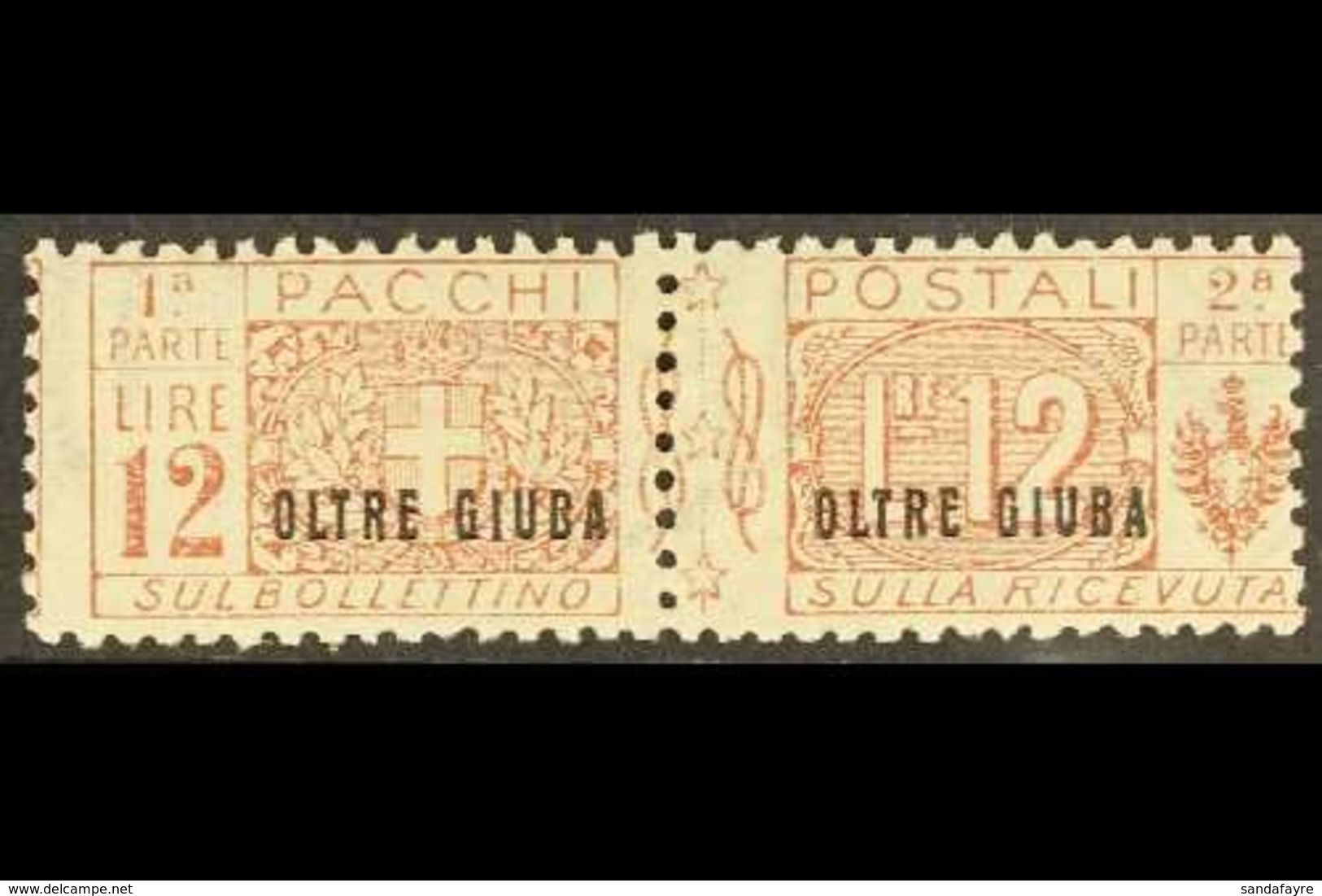 JUBALAND  PARCEL POST 1925 12L Red-brown "OLTRE GIUBA" Overprint (Sassone 11, SG P26), Fine Mint Horizontal Pair, Centre - Autres & Non Classés